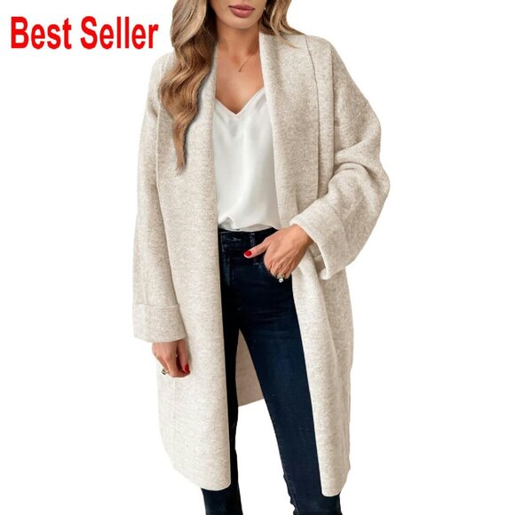 Sweaters - Oversized Chunky Knit Long Cardigan Slouchy Open Front Coatigan Jacket